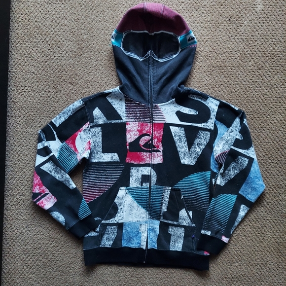 Quicksilver Over The Face Full Zip Mesh Eye Goggles Hoodie Boys Youth Size 12-14 - Picture 7 of 7